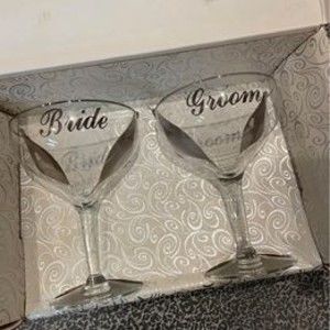 Vintage‎ Wedding Toasting Glasses Bride/Groom